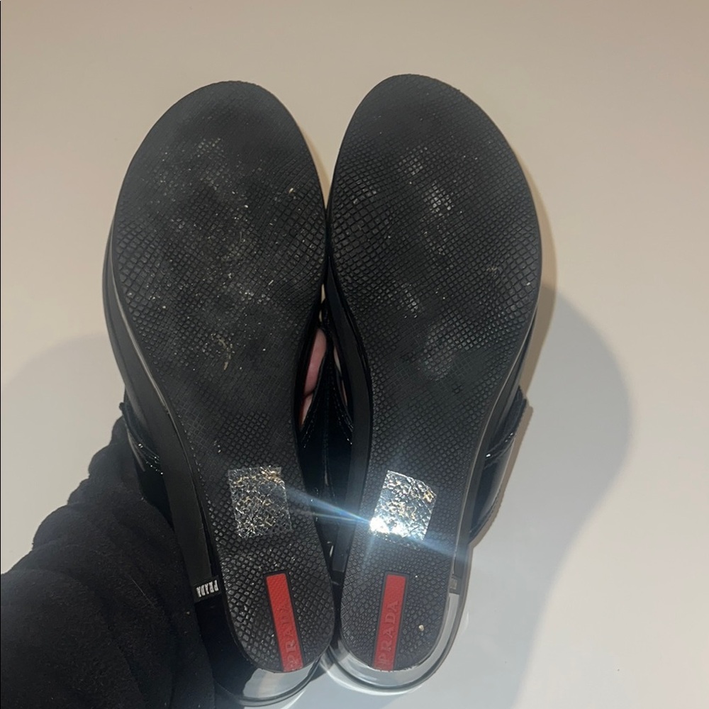 Prada Black Wedge Flip-Flip flop sandal size 38 new! No box - Picture 6 of 8